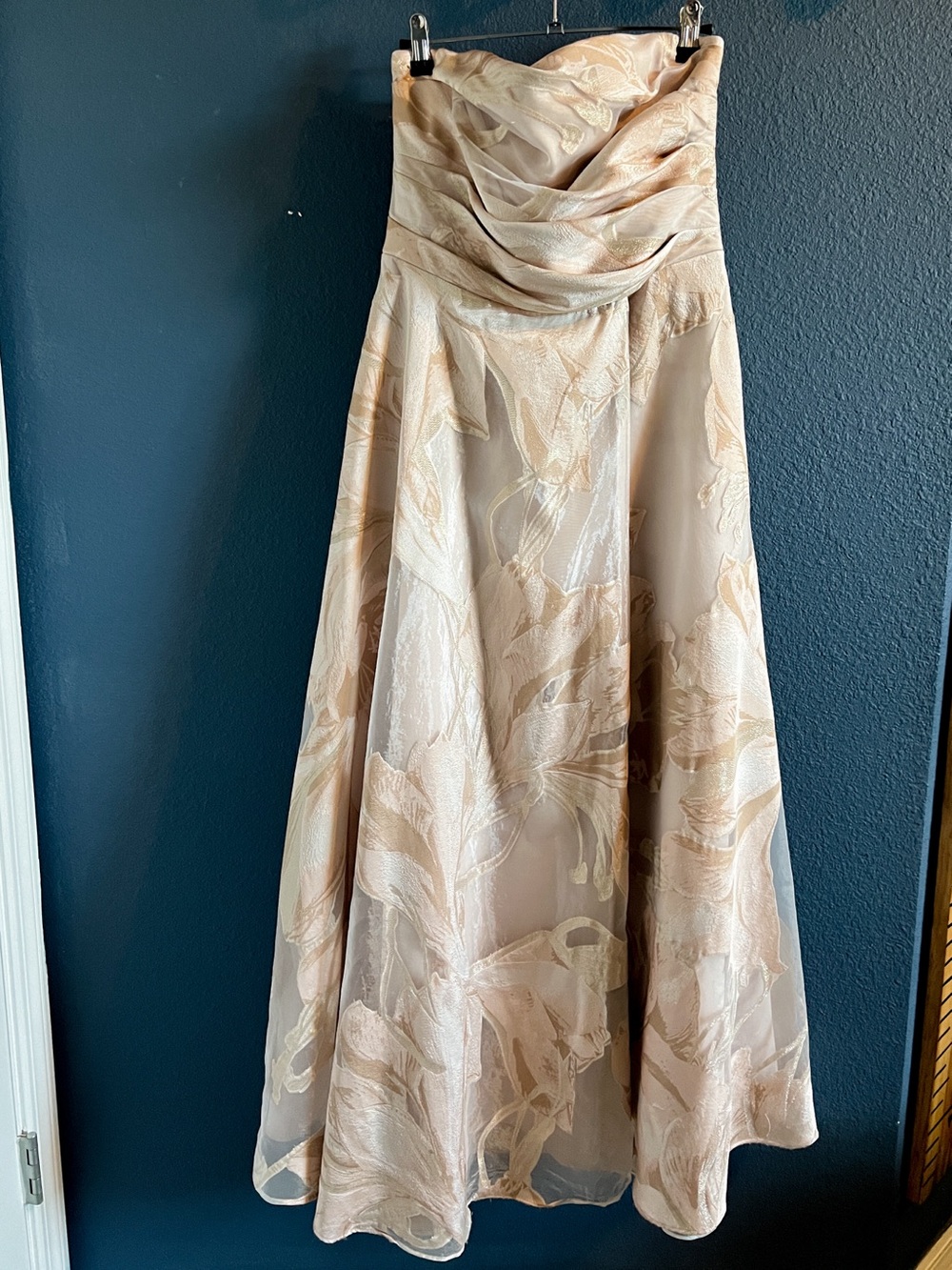 Xscape Champagne Blush Floral Strapless Dress